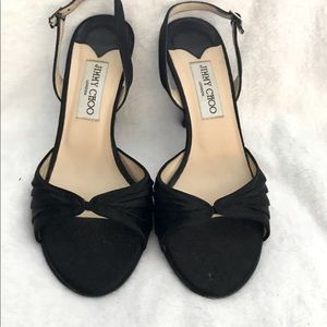 Genuine Jimmy Choo Black Leather Peep Toe Sling Back Heels Size 39 Pre Owned